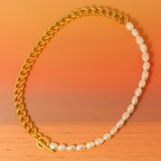 Duet Baroque Pearl And Curb Chain Necklace | Gold