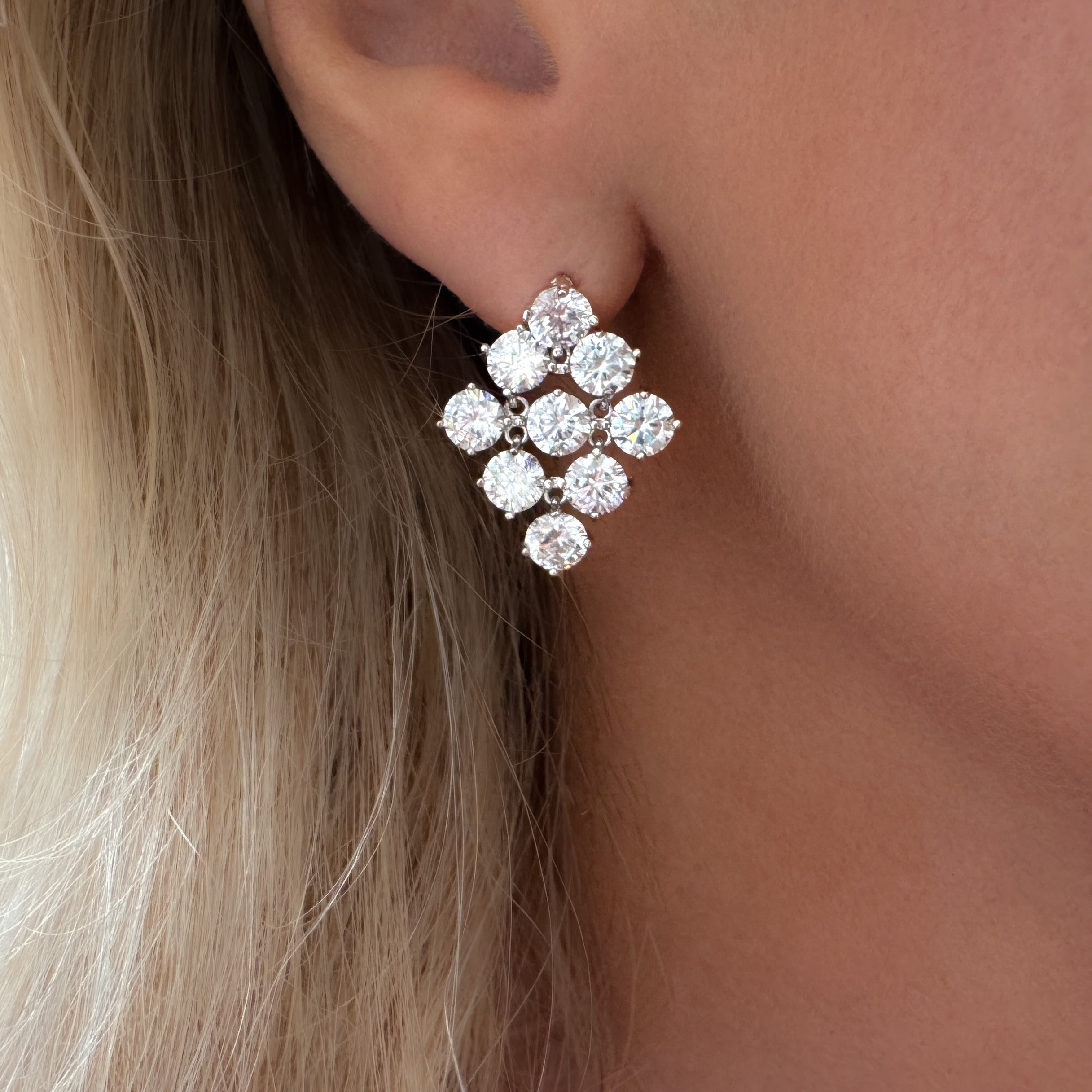 Crystal Lattice Drop Earrings | Silver