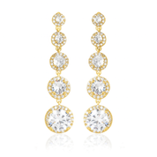 Zara gold drop earrings with simulated diamonds and pavé halo, elegant 18k gold-plated brass, luxury gift-ready packaging, perfect for weddings, parties, or special occasions.