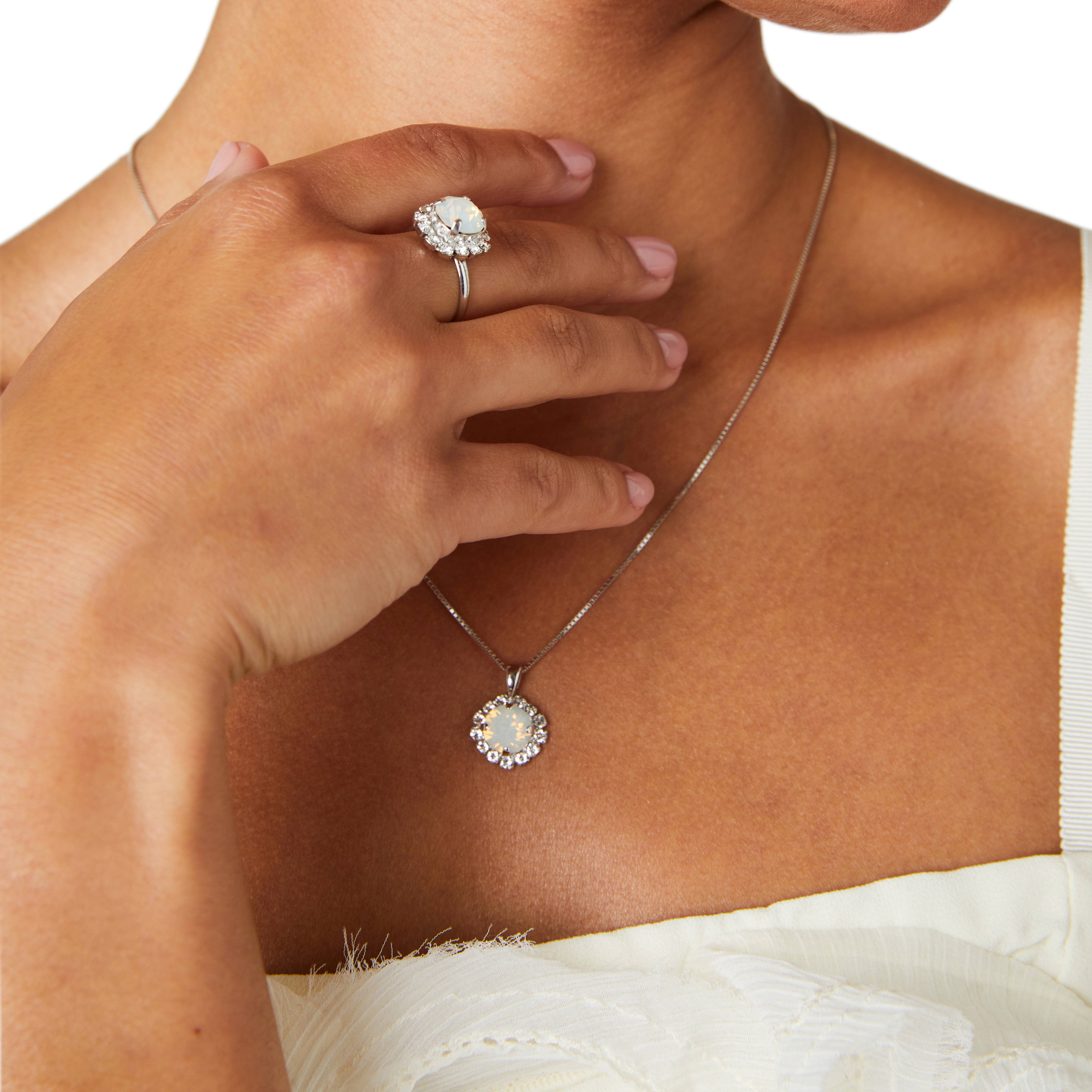 Halo Pendant, Silver Necklace, Pendant, Statement Necklace, Wedding Necklace, Going Out Necklace, Swarovski Necklace, Opal Necklace, Beautiful Necklace, Blue Necklace