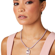 Silver tennis necklace, tennis necklace, pendant necklace, layer necklace, heart tennis necklace, crystal necklace, gemstone necklace, wedding necklace, going out necklace, party necklace, silver tennis chain, silver tennis pendant, pink tennis necklace