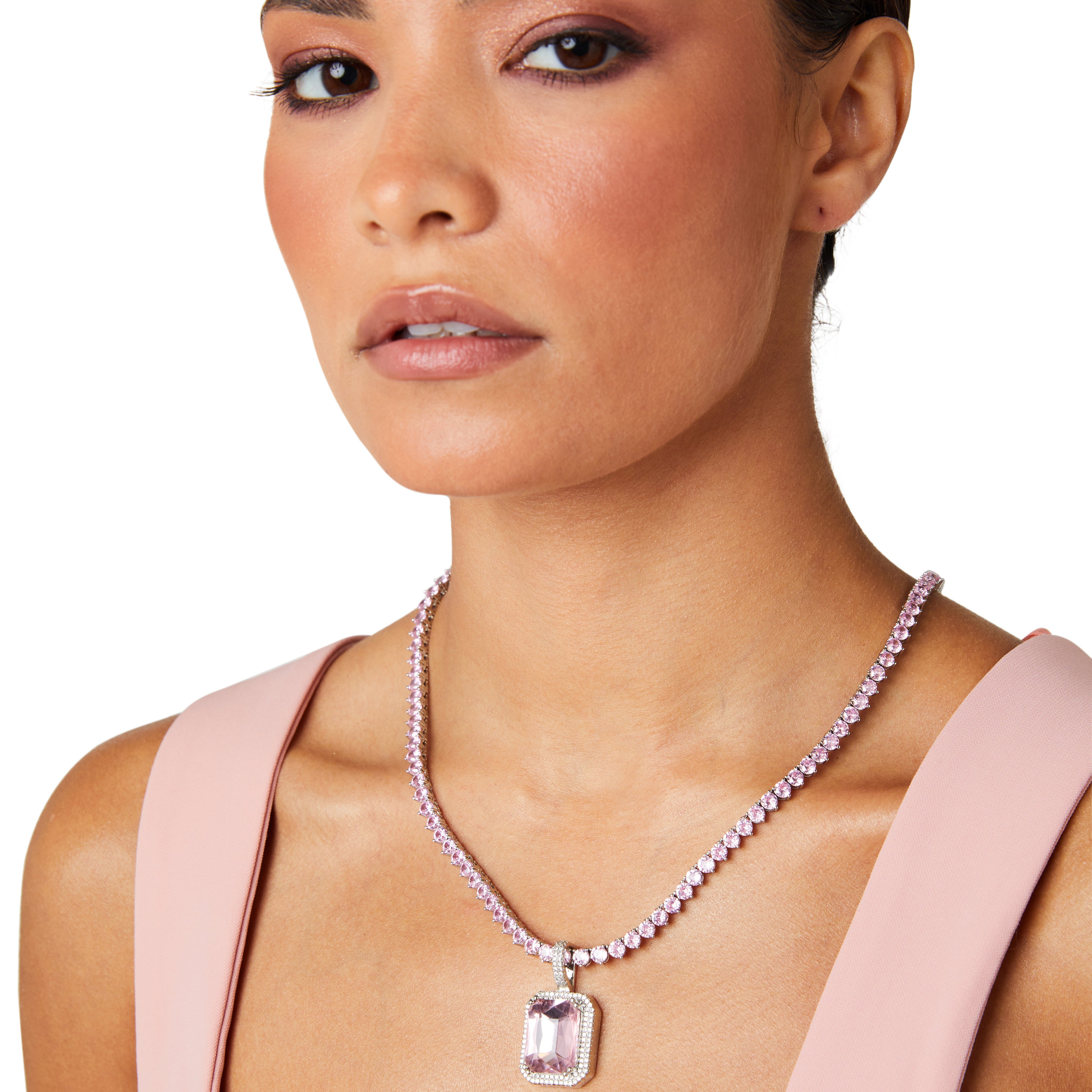 Silver tennis necklace, tennis necklace, pendant necklace, layer necklace, heart tennis necklace, crystal necklace, gemstone necklace, wedding necklace, going out necklace, party necklace, silver tennis chain, silver tennis pendant, pink tennis necklace