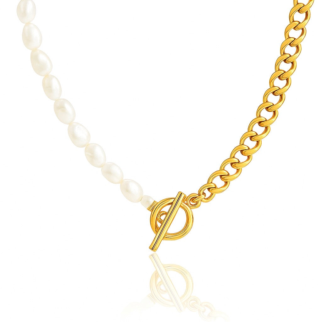 Duet Baroque Pearl And Curb Chain Necklace | Gold