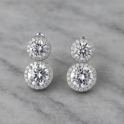 Baby Zara Earrings – Mini round-cut double halo stud earrings for women, dainty and elegant design for everyday or evening wear