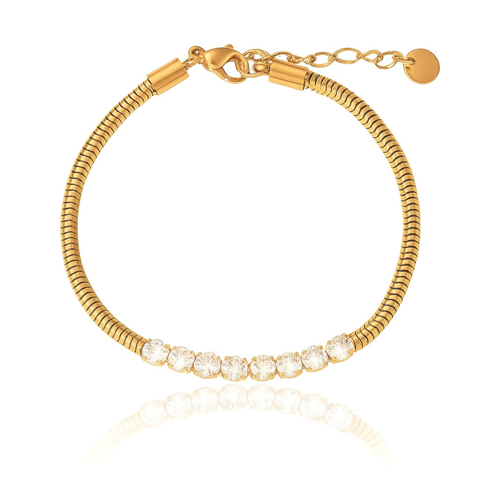 Tennis And Snake Chain Fusion Bracelet | Gold