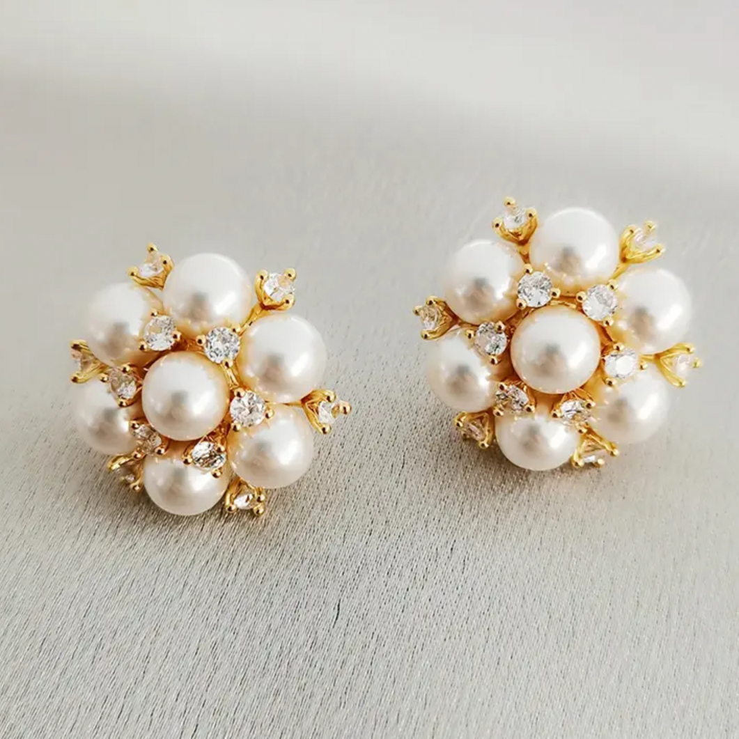 Sunlight Cluster Earrings | Gold | Pearl