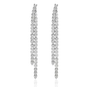 Silver front-to-back waterfall drop earrings with sleek cascading linked bars on white background