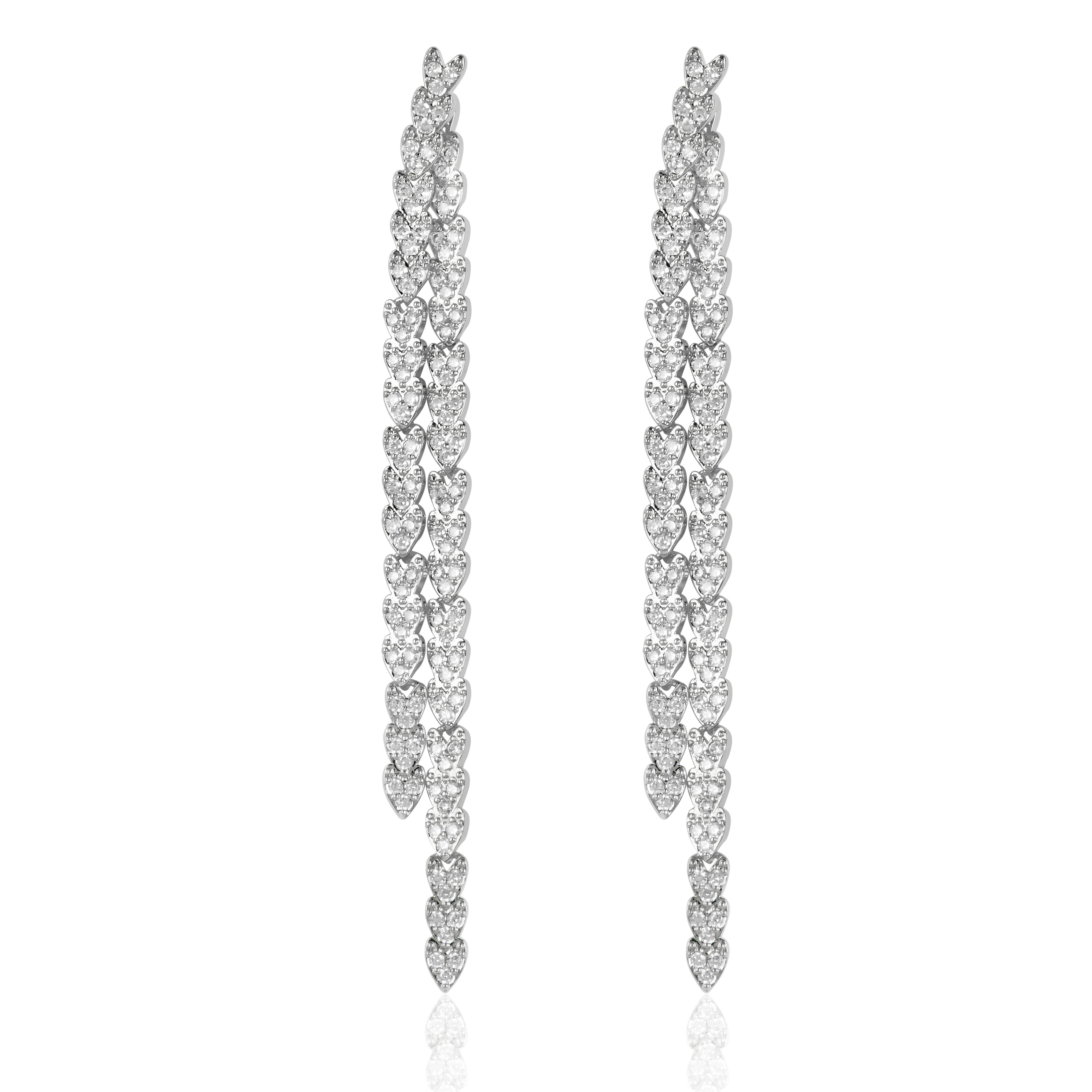 Silver front-to-back waterfall drop earrings with sleek cascading linked bars on white background