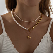 Duet Baroque Pearl And Curb Chain Necklace | Gold