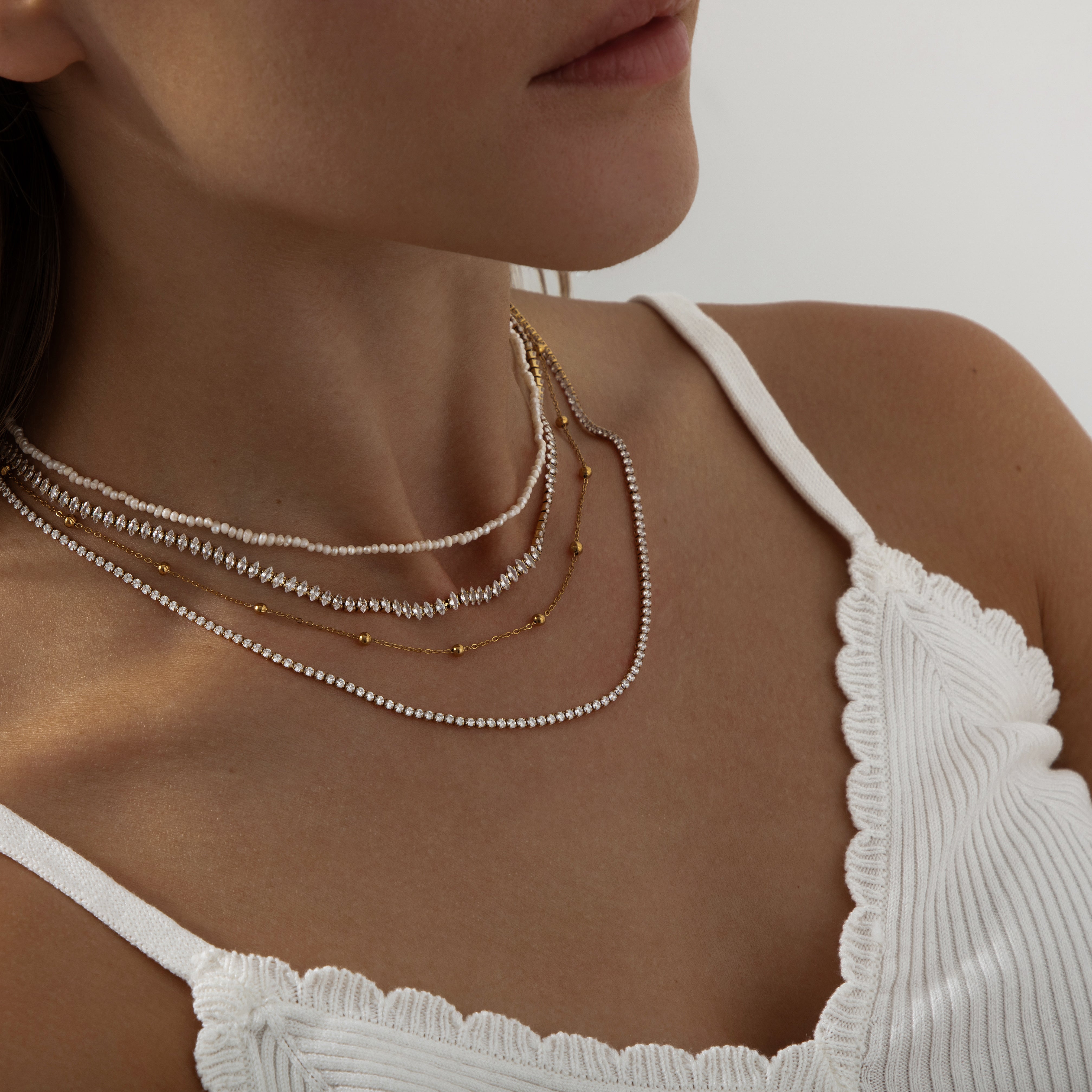 Marquise Cut Dainty Tennis Necklace | Gold