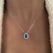 Pear cut necklace, emerald necklace, teardrop necklace, statement necklace, silver necklace, green necklace, emerald pendant