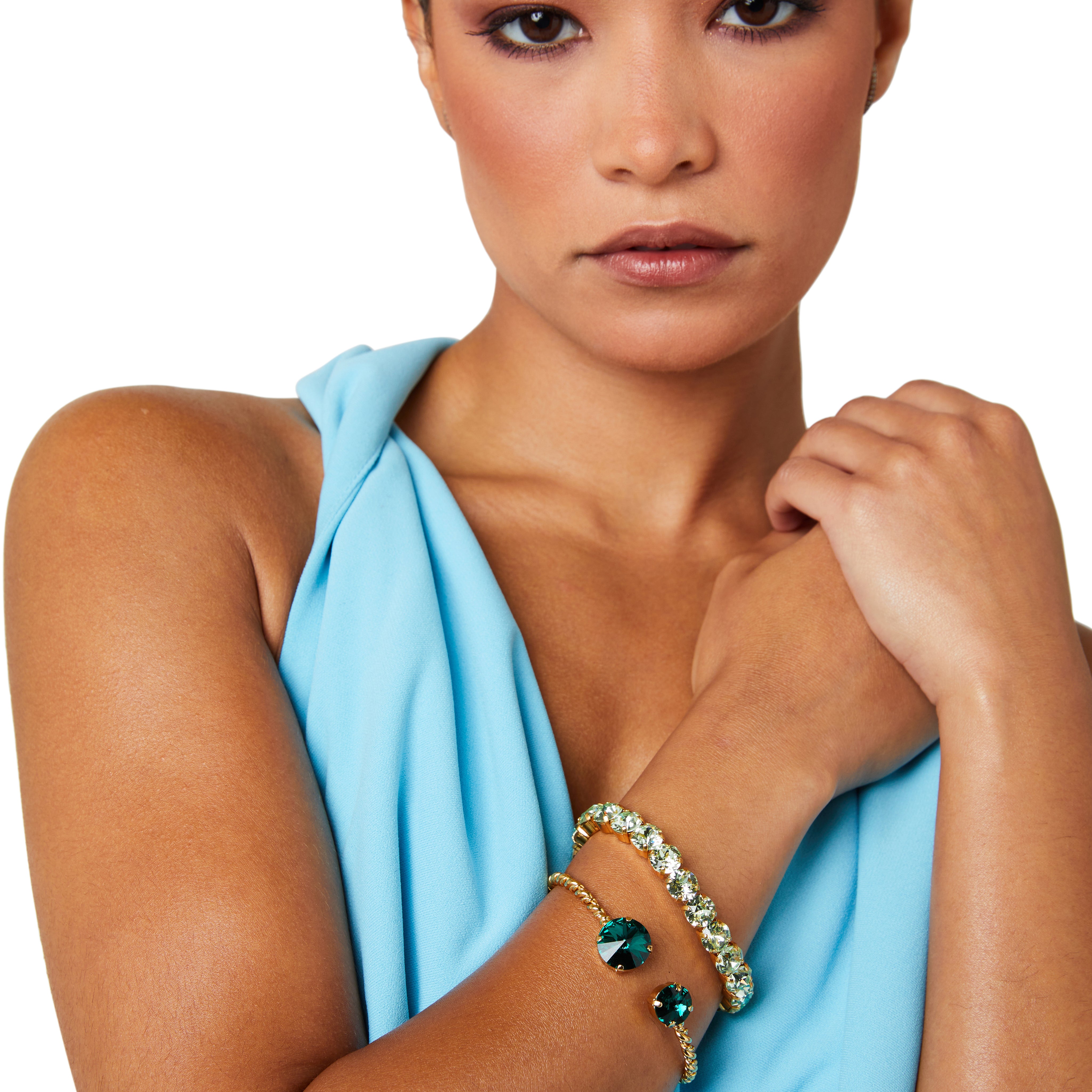 Athena Gemstone Twisted Cuff Bracelet | Gold | Emerald Green