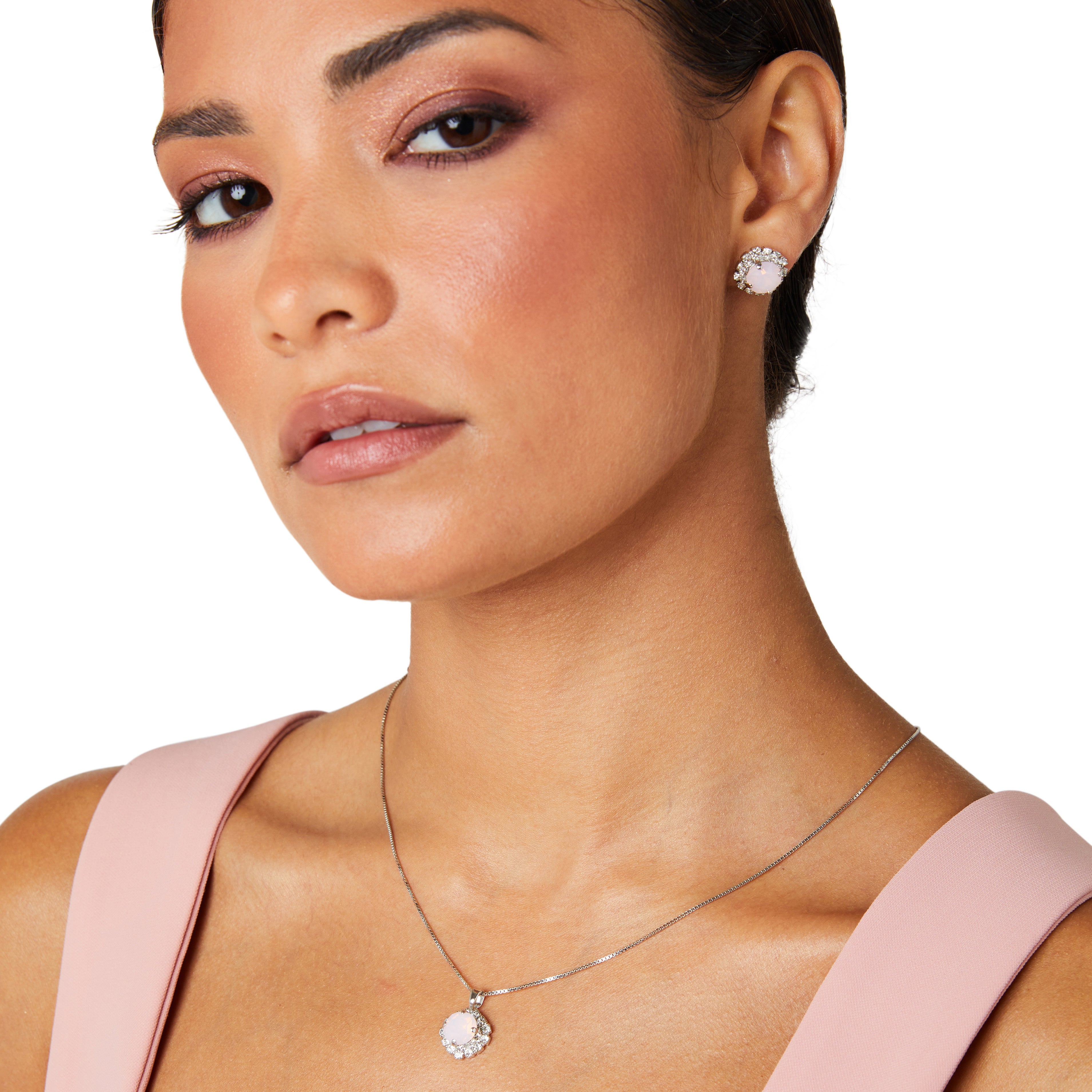 Halo Pendant, Silver Necklace, Pendant, Statement Necklace, Wedding Necklace, Going Out Necklace, Swarovski Necklace, Opal Necklace, Beautiful Necklace, Pink Necklace