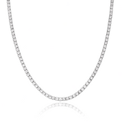 Silver dainty tennis necklace with round-cut cubic zirconia stones on a delicate chain
