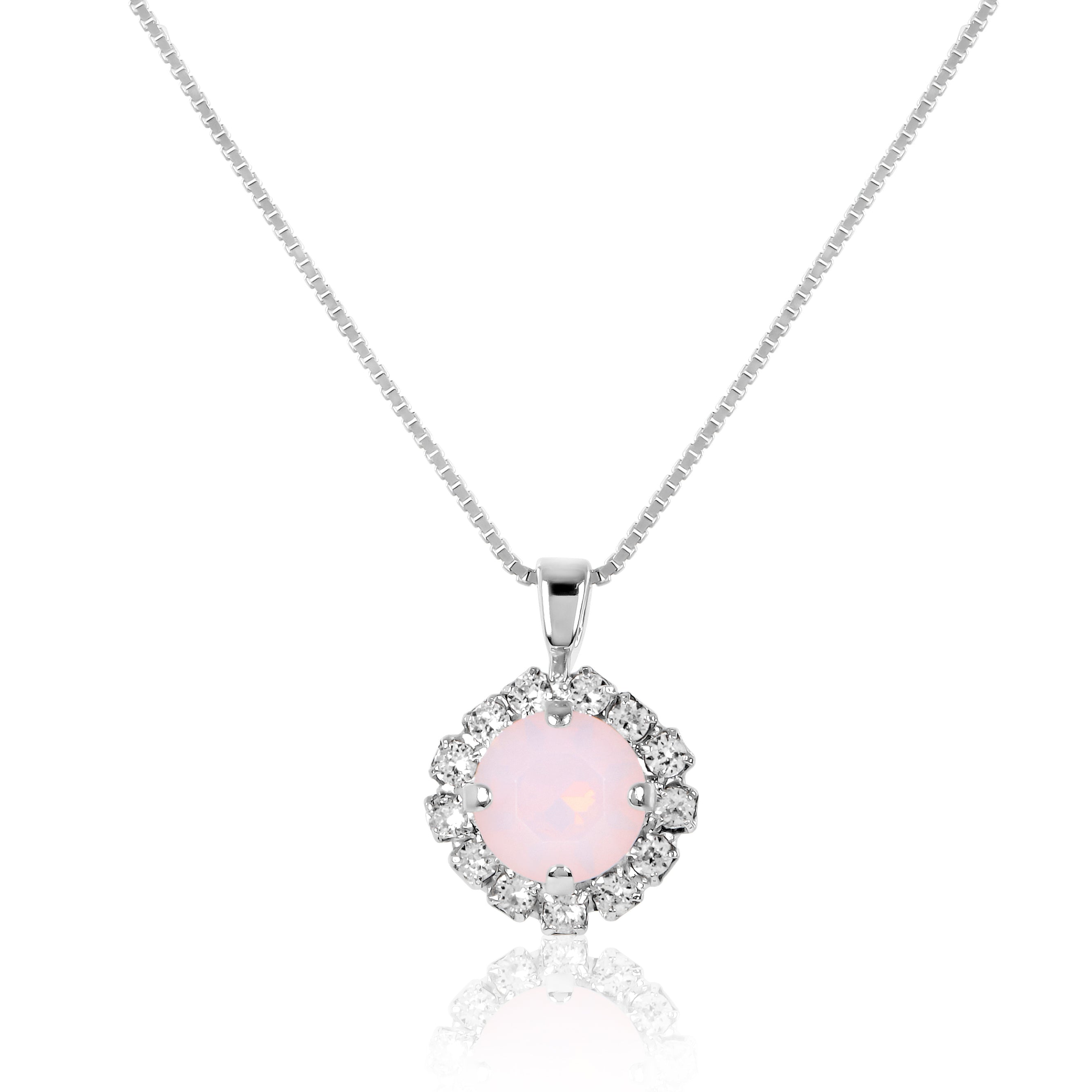 Halo Pendant, Silver Necklace, Pendant, Statement Necklace, Wedding Necklace, Going Out Necklace, Swarovski Necklace, Opal Necklace, Beautiful Necklace, Pink Necklace