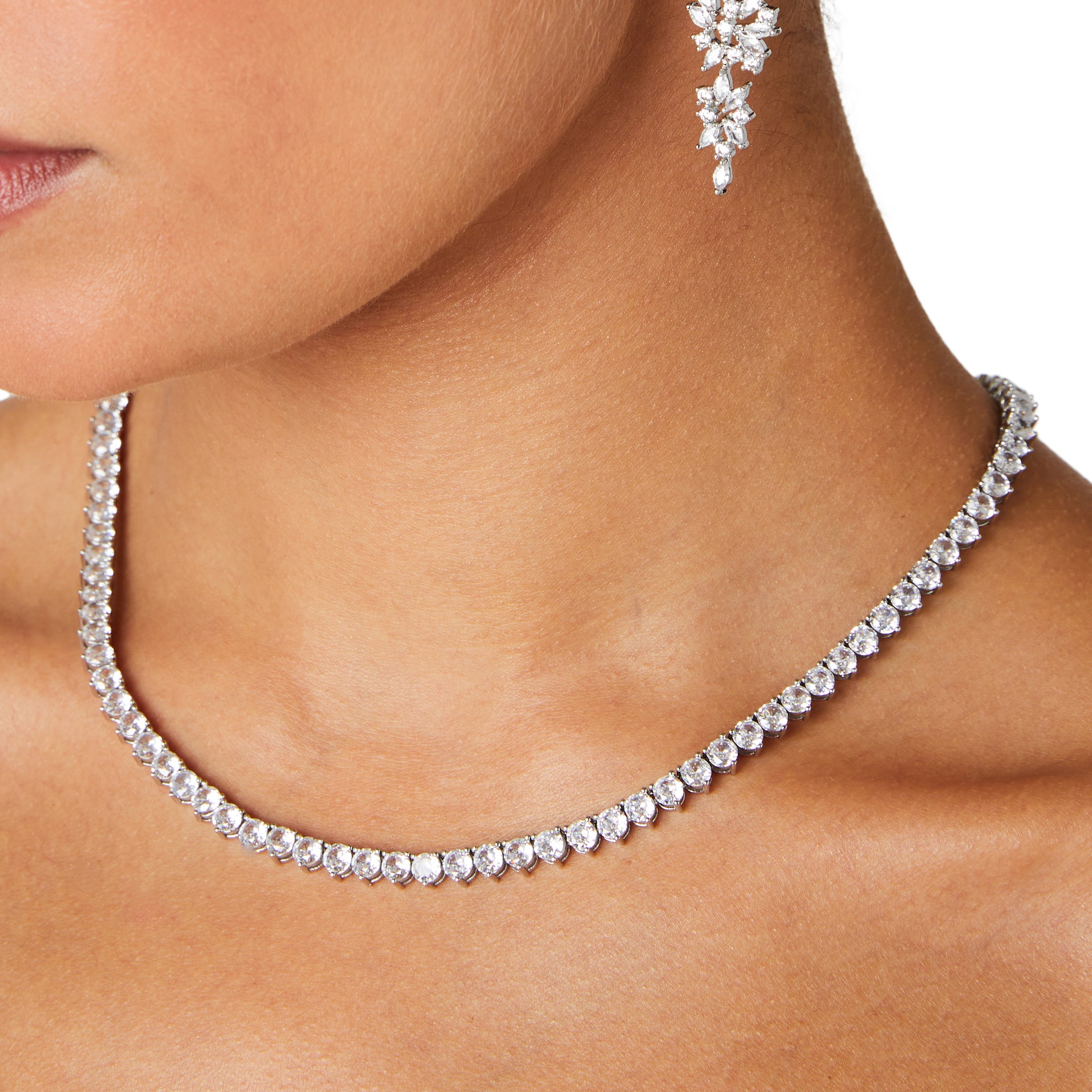 Lumiere Classic Crystal Tennis Necklace | Silver