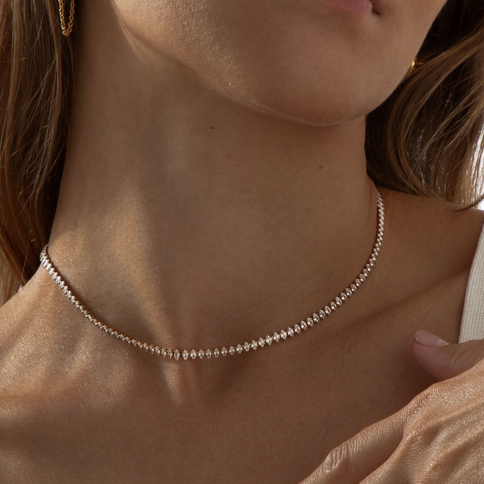 Marquise Cut Dainty Tennis Necklace | Gold