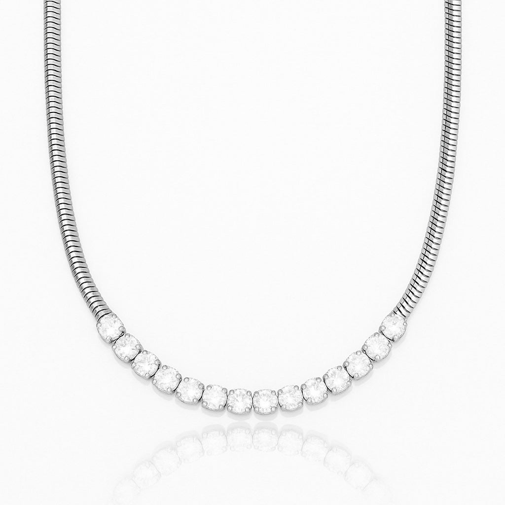 Tennis And Snake Chain Fusion Necklace | Silver
