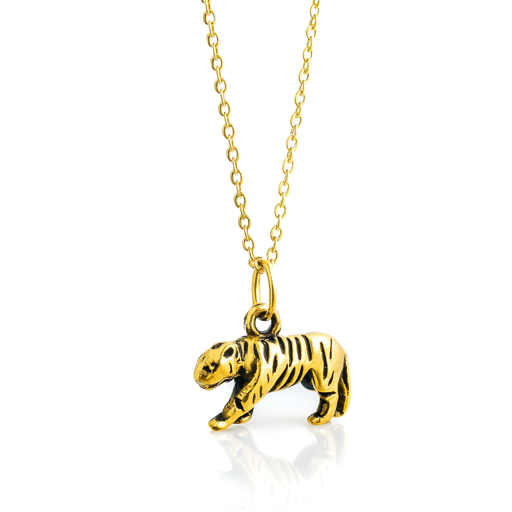 Statement gold Wild Spirit tiger necklace — fierce animal motif, perfect as a bold jewellery gift