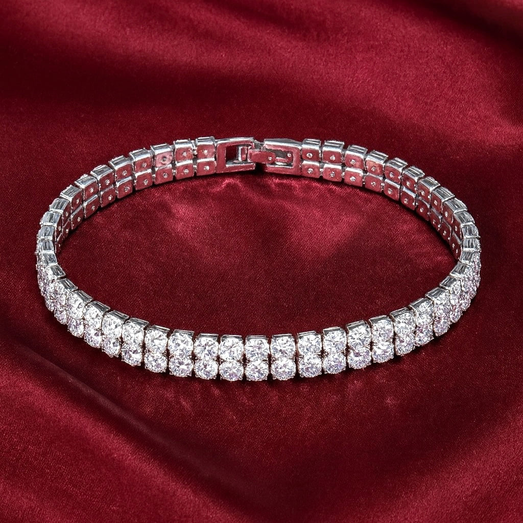 Classic Deluxe Double Row Tennis Bracelet | Silver