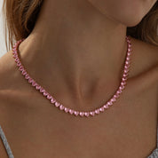 Sweetheart Deluxe Tennis Necklace | Rose Gold | Blush Pink