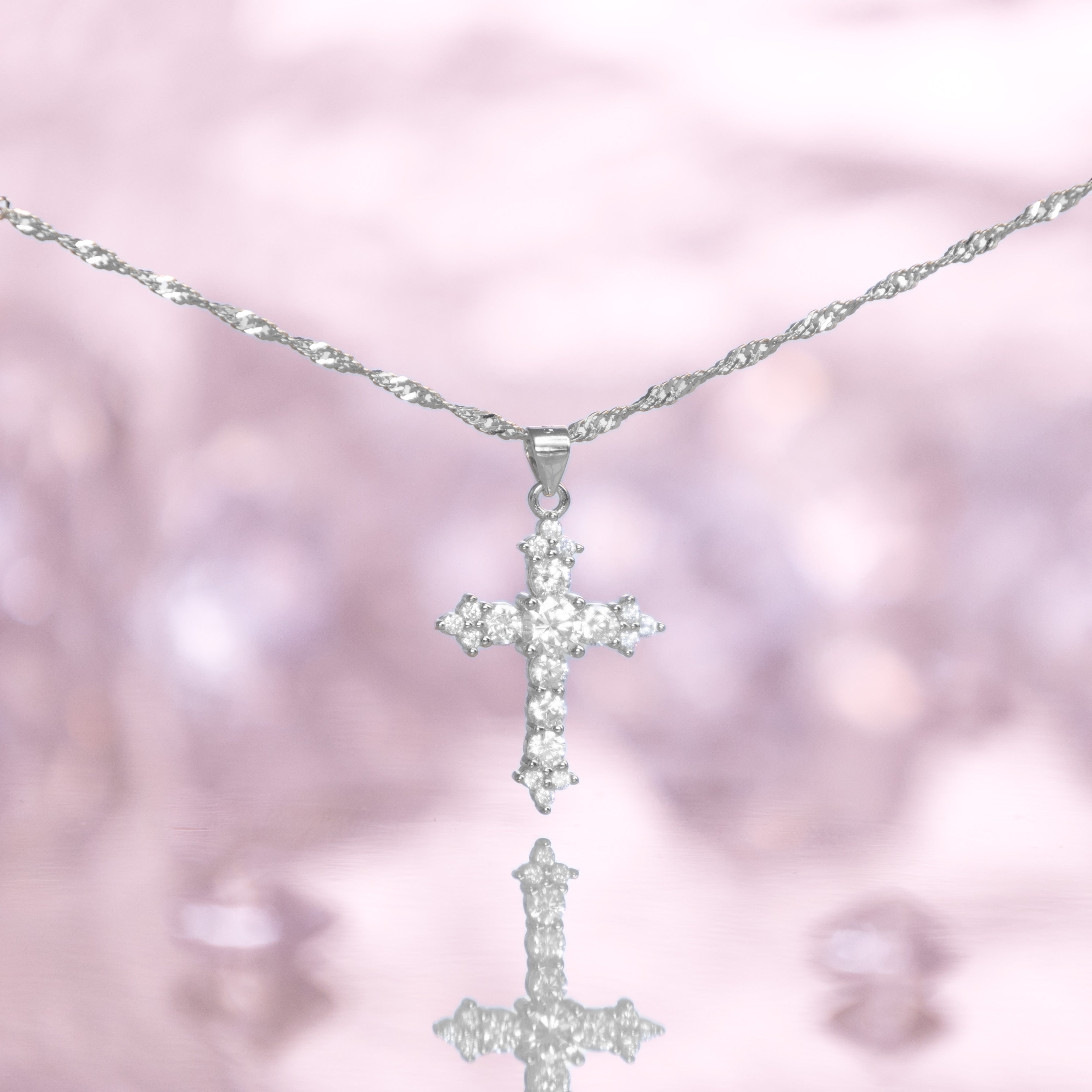 Cross pendant, Cross necklace, silver necklace, crystal necklace