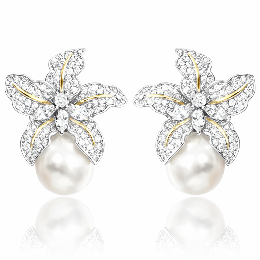 Wild Iris Flower Pearl Earrings Silver | Christmas Gift for Her