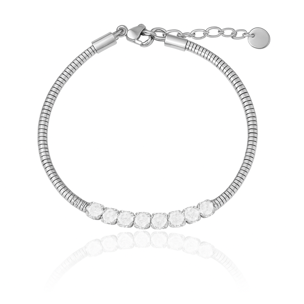 Tennis and Snake Chain Fusion Bracelet | Silver