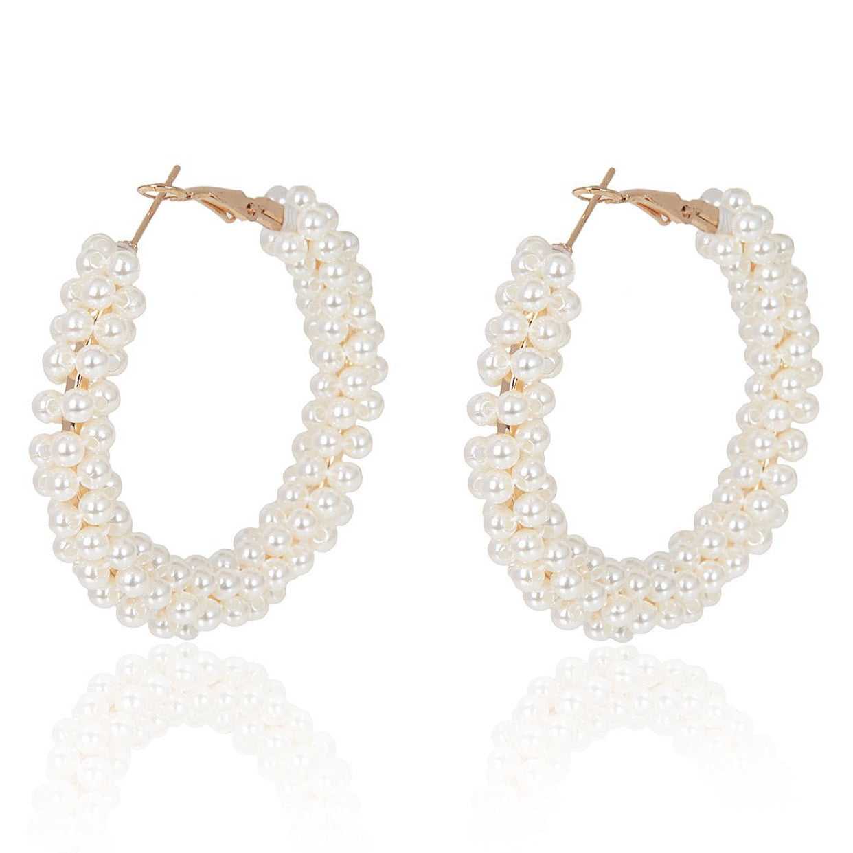 Senorita Pearl Cluster Beaded Full Hoop Earrings Gold