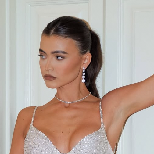 Zara drop earrings with simulated diamonds and pavé halo, white gold-plated brass, 4.6cm long, luxury gift-ready, perfect for special occasions