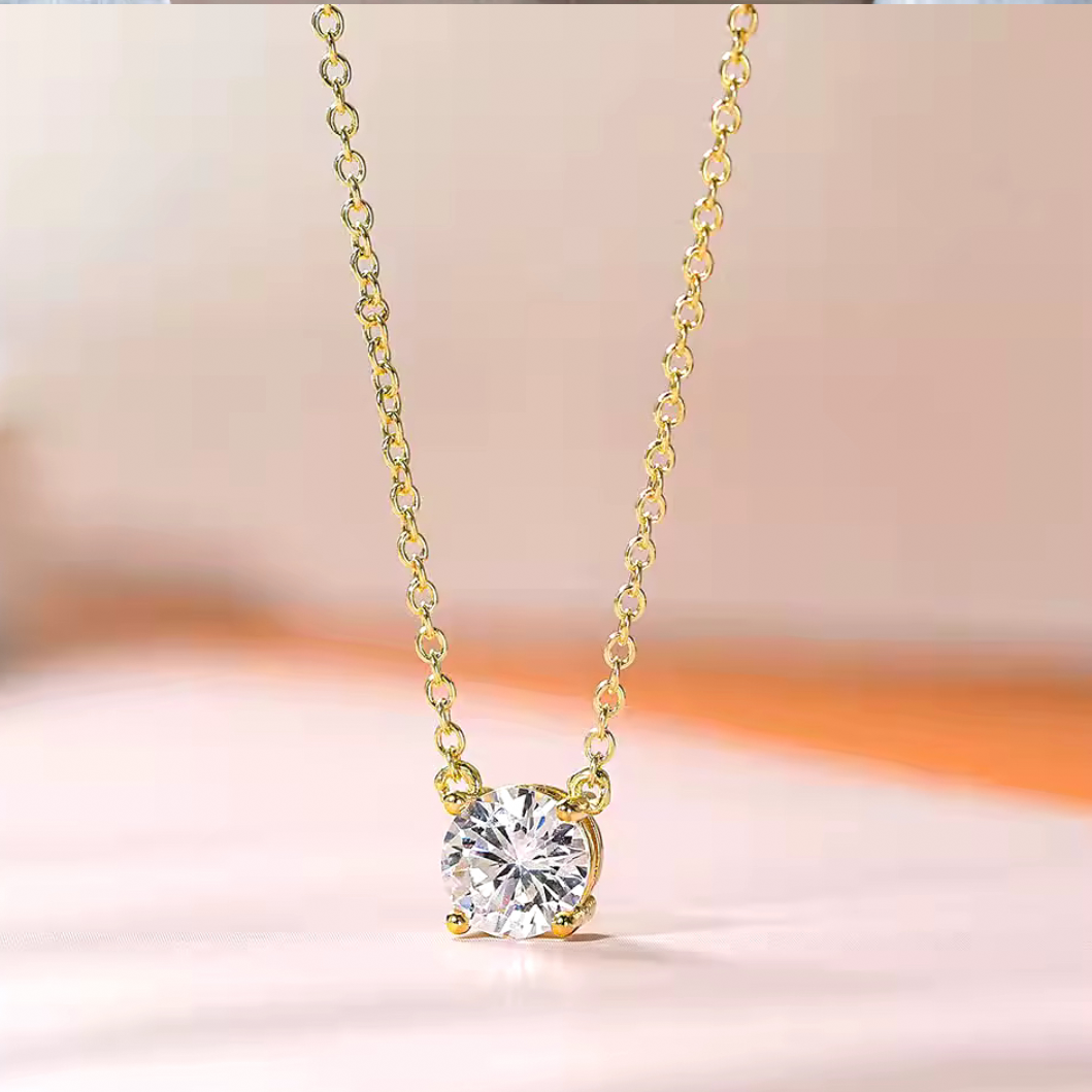 Solitaire Supreme Sparkle Pendant Necklace | Gold