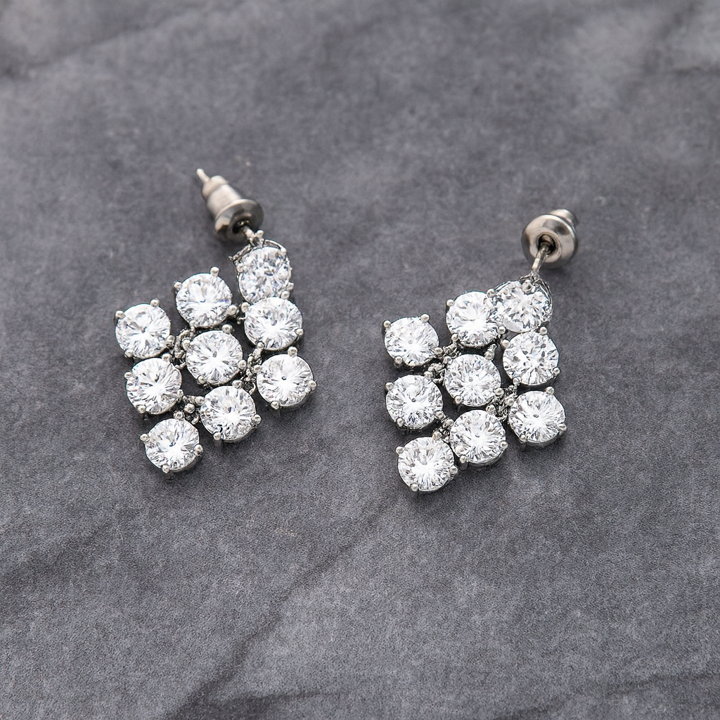 Crystal Lattice Drop Earrings | Silver