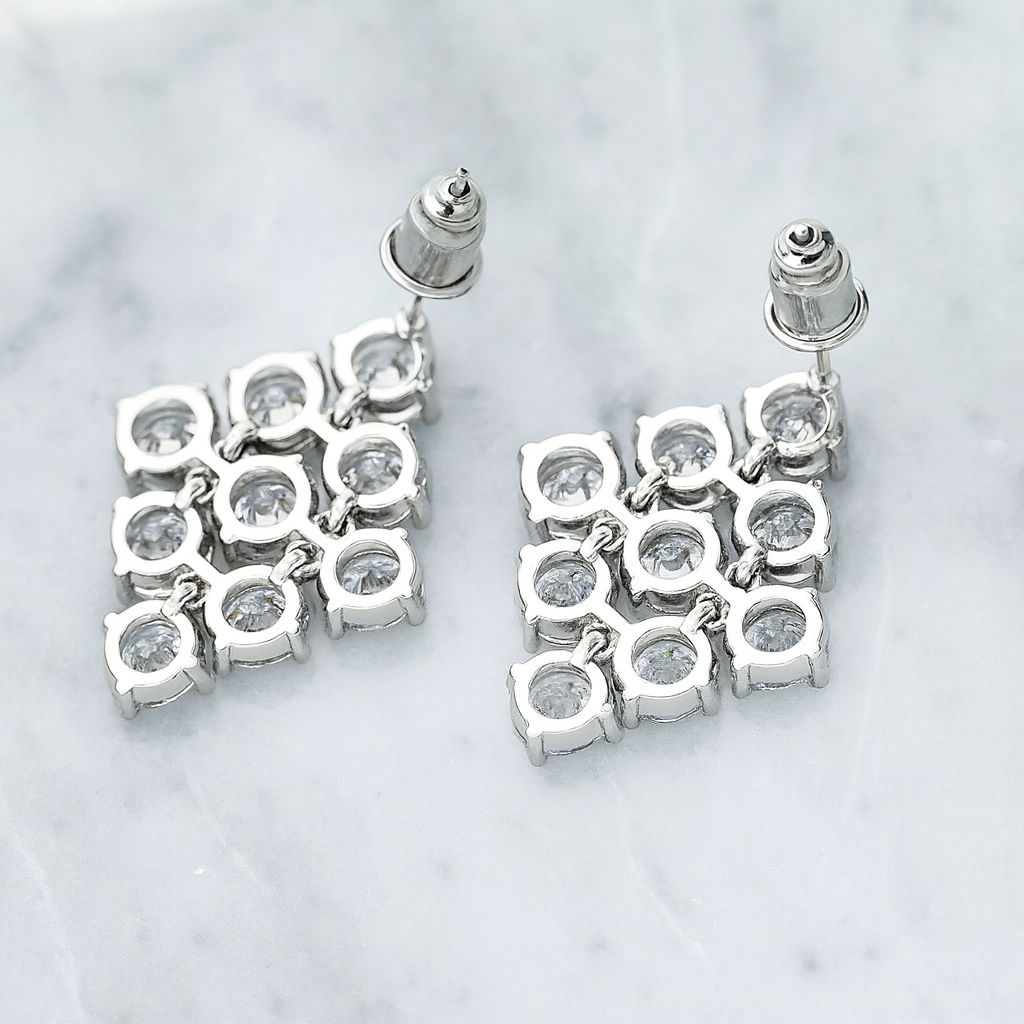 Crystal Lattice Drop Earrings | Silver