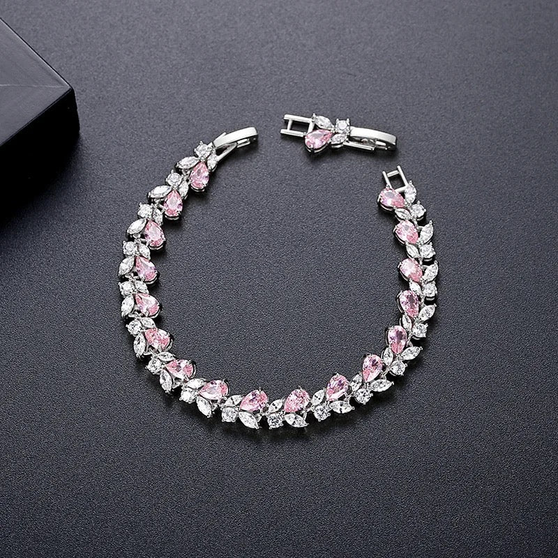 Silver tennis bracelet, pink tennis bracelet, flower bracelet, wedding bracelet