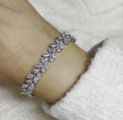 Vine Leaf Crystal Tennis Bracelet | Silver