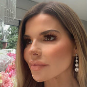 Zara drop earrings with simulated diamonds and pavé halo, white gold-plated brass, 4.6cm long, luxury gift-ready, perfect for special occasions