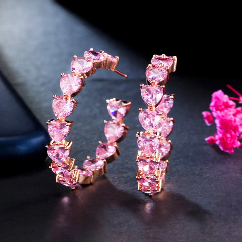 Loveheart Crystal Hoop Earrings Rose Gold Blush Pink