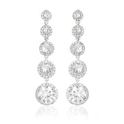 Zara drop earrings with simulated diamonds and pavé halo, white gold-plated brass, 4.6cm long, luxury gift-ready, perfect for special occasions