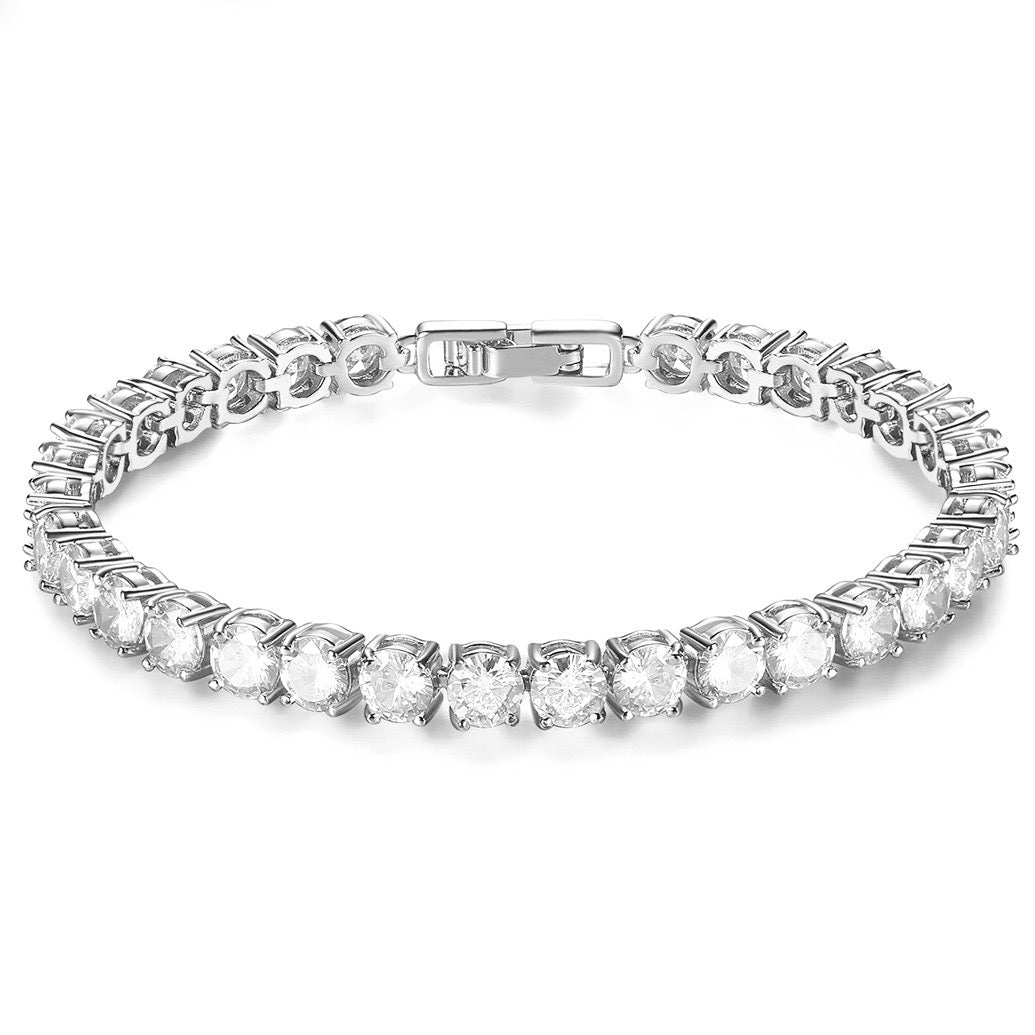 Deluxe silver tennis bracelet featuring a continuous row of brilliant-cut cubic zirconia stones – as seen on Tess Daly