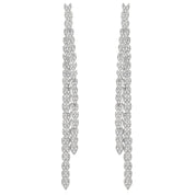Crystal embellished reversible strand earrings, Long and short crystal strand earrings, Trendsetting front-back earring design, Double strand crystal earrings with sleek finish, As seen on Tess Daly BBC Strictly earrings, Modern reversible crystal shimmer earrings, Playful sparkling crystal earrings