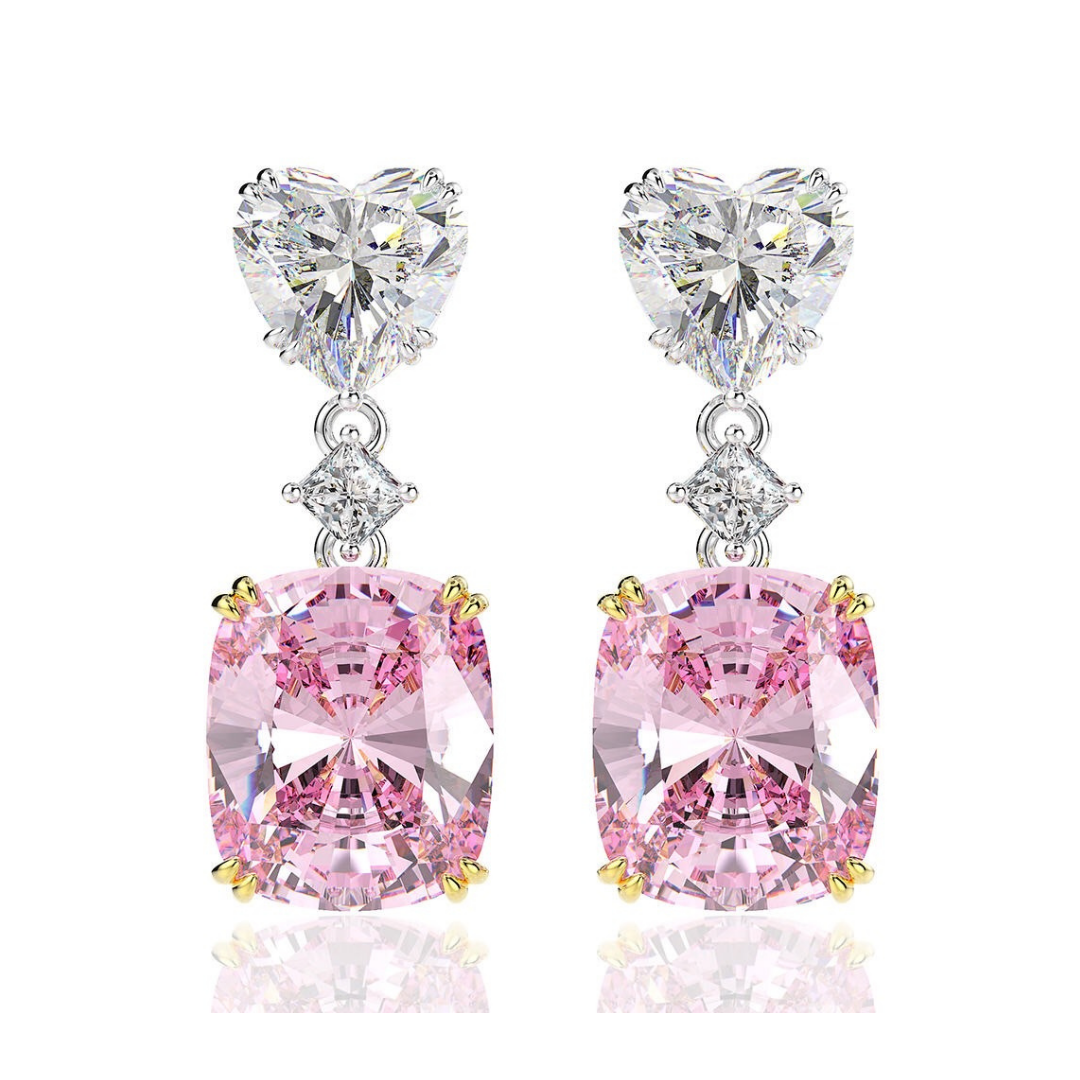 Amour Heart Drop Earrings Silver Rose Pink – Valentina-Rose