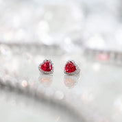 Heart Stud Earrings | Ruby Red | Silver