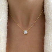 Solitaire Supreme Sparkle Halo Pendant Necklace | Gold