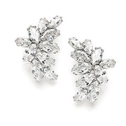 Close-up of Meghan Cluster Earrings in silver – floral-inspired design with faceted crystals for a glamorous finish