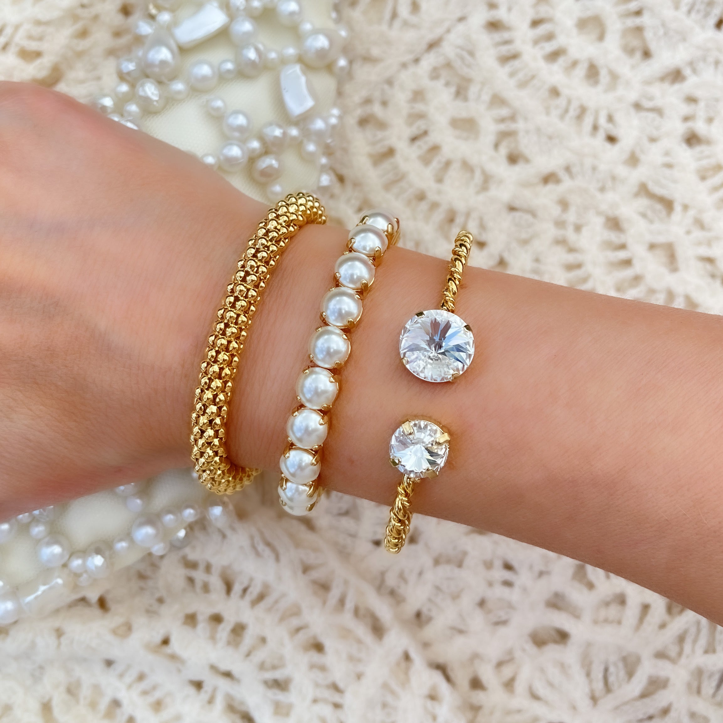 Gold stacking bracelet, tennis bracelet