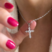 Cross pendant, Cross necklace, silver necklace, crystal necklace