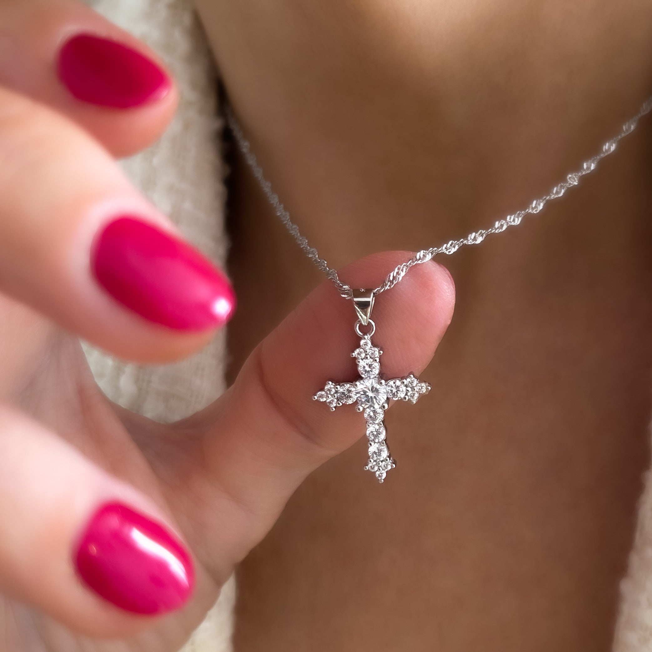 Cross pendant, Cross necklace, silver necklace, crystal necklace