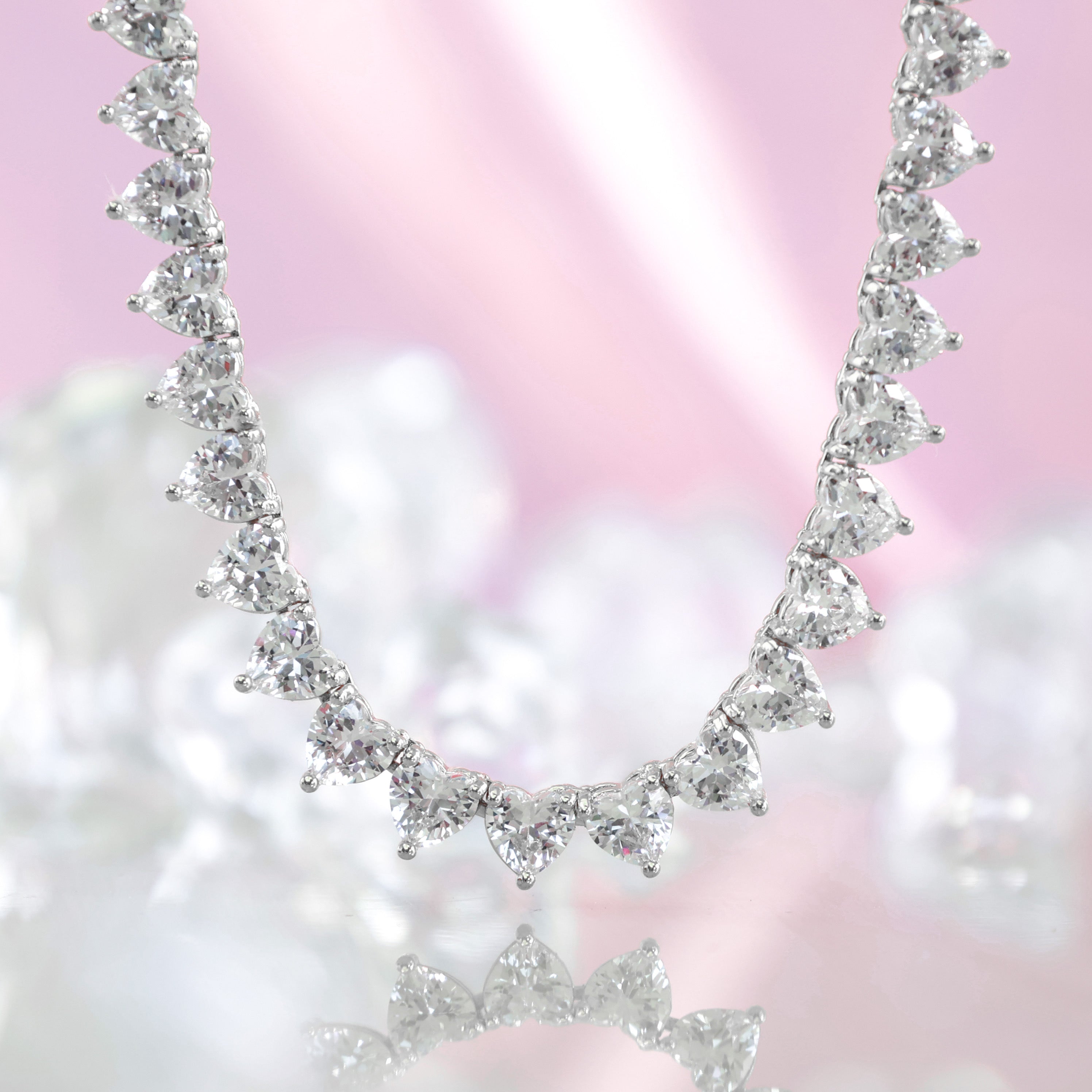 Silver tennis necklace, tennis necklace, pendant necklace, layer necklace, heart tennis necklace, crystal necklace, gemstone necklace, wedding necklace, going out necklace, party necklace, silver tennis chain, silver tennis pendant, pink tennis necklace