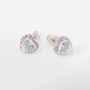 Silver heart stud earrings, Wedding earrings, silver earrings, bridal earrings, bridesmaid earrings, going out earrings, shiny earrings, rhodium earrings, statement earrings