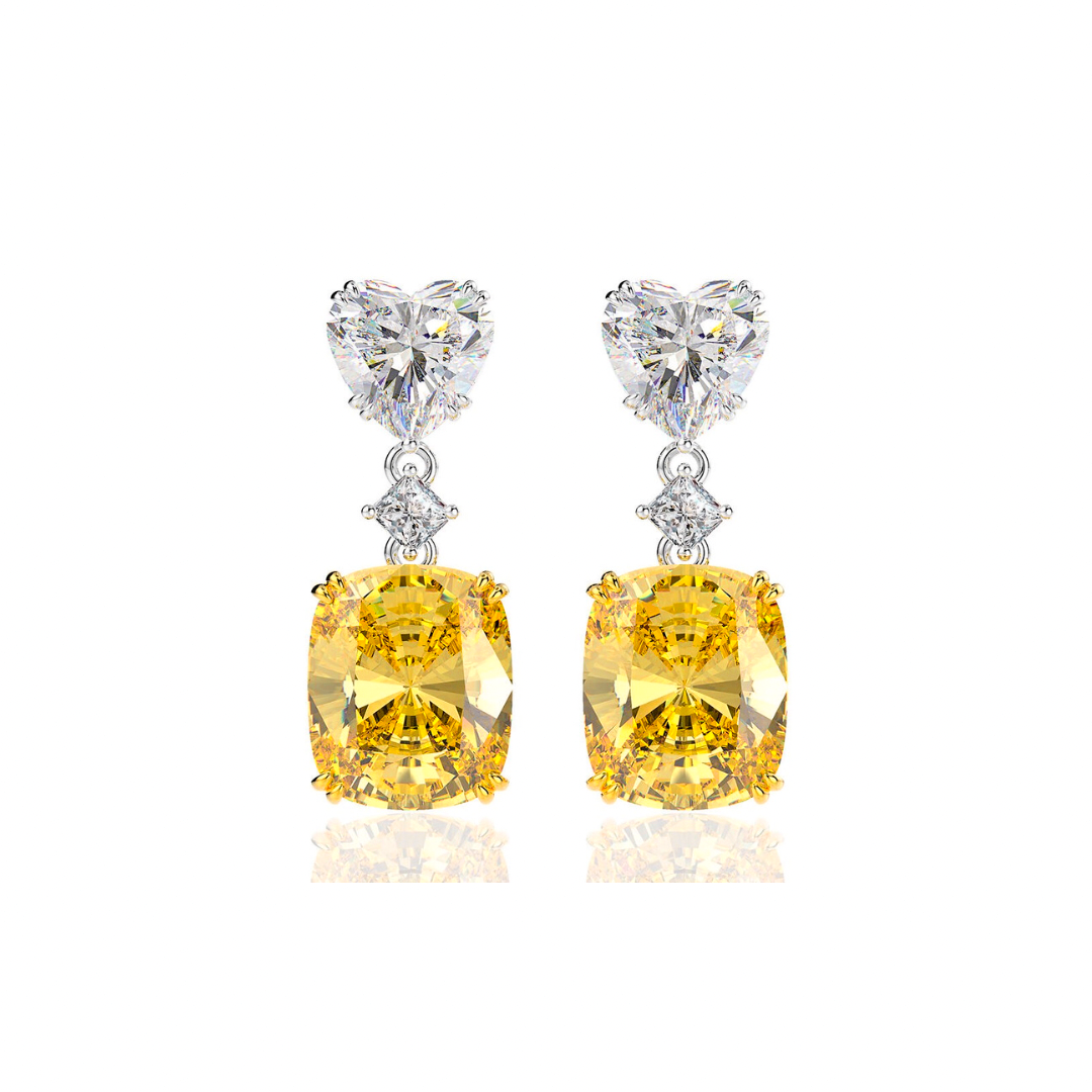 Heart earrings, citrine earrings, silver heart earrings, wedding earrings, heart silver earrings